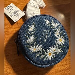 Embroidered Denim PINK Round Coin Purse